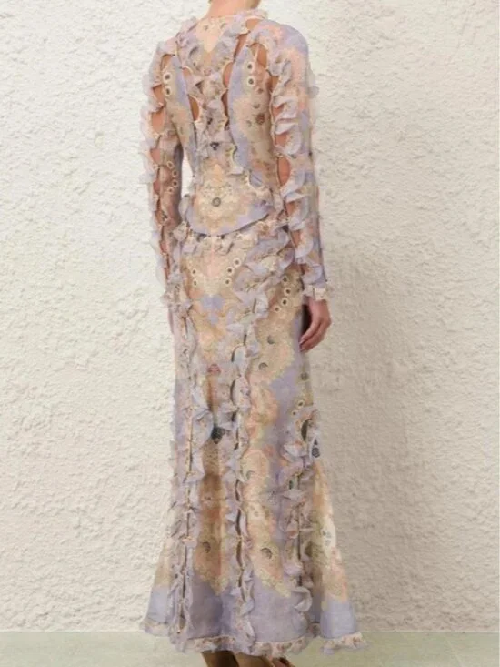 Pastel Floral Ruffled Cutout Dress - Picture 3 of 14